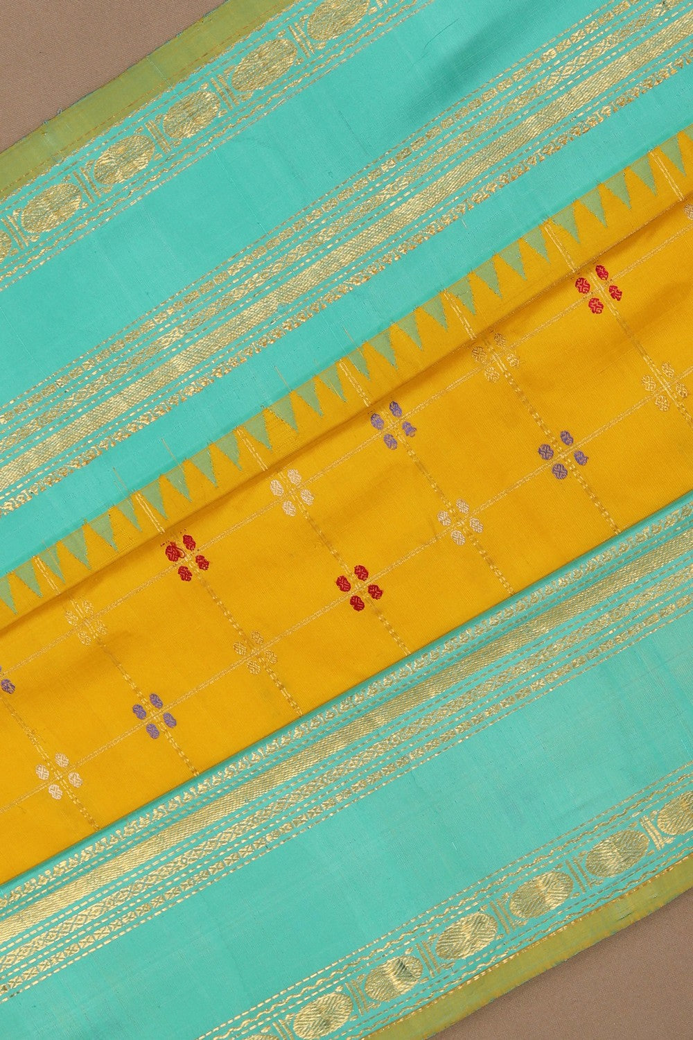 Image of Gadwal Silk Kattam Yellow Saree
